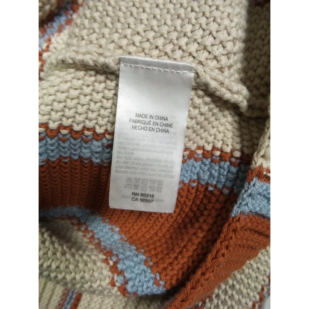 Lucky Brand Sweater Mens Size Large Beige Orange Knit Baja Stripe Hooded NWT - Picture 9 of 12